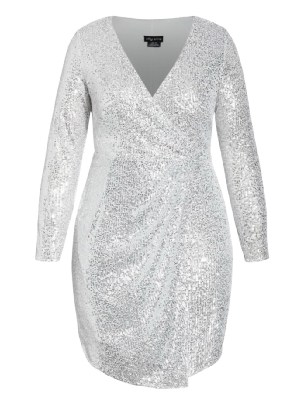 NWT City Chic Razzle Silver Sequin Long Sleeve Glamorous Dress Plus Size 18